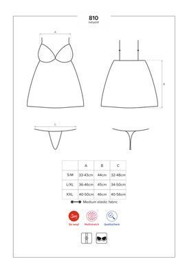 Сатиновый пеньюар с кружевом Obsessive 810-BAB-1 babydoll & thong L/XL, черный, пеньюар, танга SO7153 фото