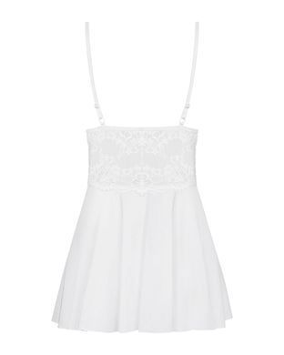 Сатиновый пеньюар с кружевом Obsessive 810-BAB-2 babydoll & thong S/M, белый, пеньюар, танга SO7154 фото