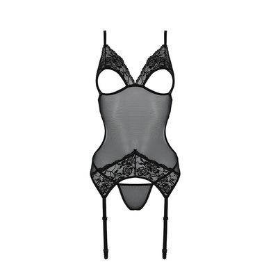 Корсет із підв&rsquo;язками та ажурним ліфом Passion CHRISTA CORSET XXL/XXXL, black, стрінги в комплекті SO5758 фото