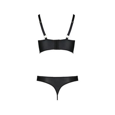 Комплект з екошкіри з люверсами та ремінцями Passion MALWIA BIKINI S/M, black, бра та трусики SO5763 фото