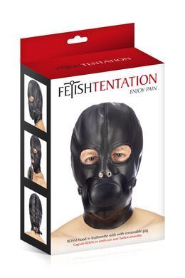 Капюшон з кляпом для БДСМ Fetish Tentation BDSM hood in leatherette with removable gag SO4673 фото