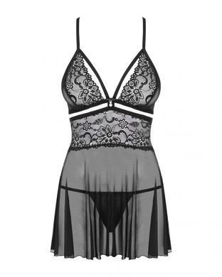 Эротический кружевной комплект с сеточкой Obsessive 838-BAB-1 babydoll & thong black XXL, черный, пе SO7183 фото