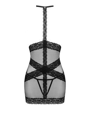 Полупрозрачная сорочка с открытой грудью Obsessive Lacrisia chemise XS/S, черная, с чокером SO7286 фото