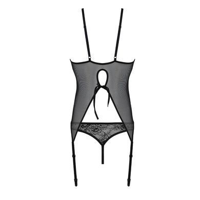Корсет із пажами, трусики з ажурним декором та відкритим кроком Passion URSULA CORSET XXL/XXXL black SO5837 фото
