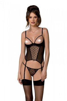 Корсет Passion MARINA CORSET, L/XL, black, с открытыми чашками SO9729 фото