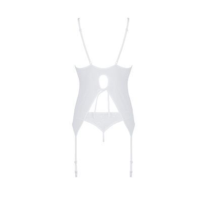 Корсет с пажами, трусики с ажурным декором и открытым шагом Passion URSULA CORSET L/XL, white SO5838 фото