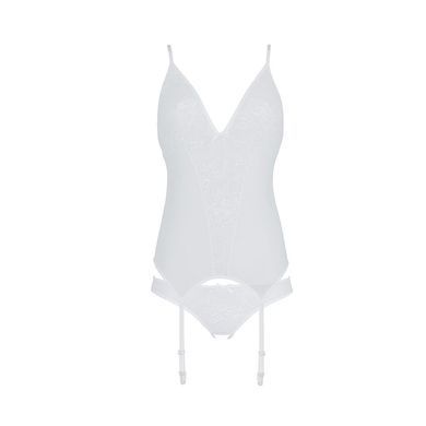 Корсет с пажами, трусики с ажурным декором и открытым шагом Passion URSULA CORSET L/XL, white SO5838 фото
